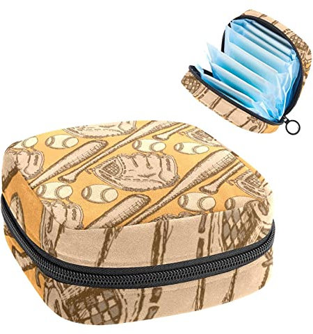 Women Sanitary Napkins Pads Handbag Ladies Menstrual Cup Pouch Girls Portable Tampon Storage Bag Baseball Glove Period Pouch with Zipper