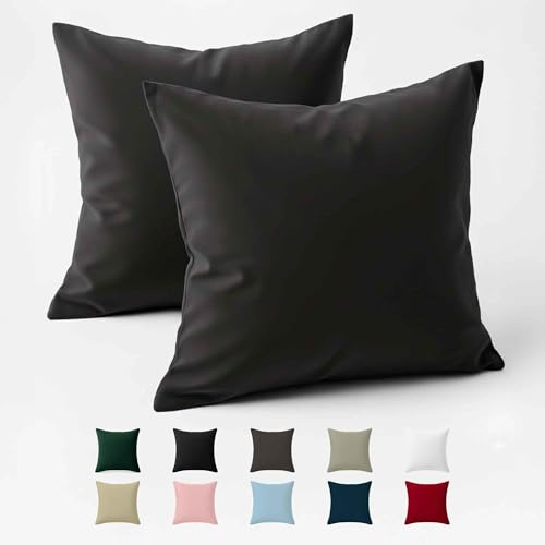 Kissenbezug 40x40 Baumwolle Renforcé (2er-Set) - Anthrazit - Dicht gewebt mit 57 Fäden/cm² - 40x40cm Kissenbezug - Oeko Tex Zertifiziert - Dreamzie