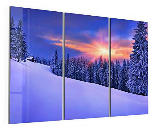 DEQORI Glasbilder Acrylglas | Motiv Berg-Winterlandschaft | horizontal 3-teilig 150x100 cm | große XXL Deko | Wandbilder für Wohnzimmer, Schlafzimmer, Flur & Küche | moderne Wanddeko
