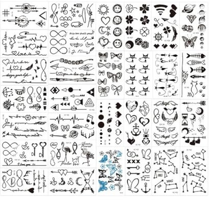 Fake Tattoos Temporäre Tätowierung Dunkle Serie Kleines Muster Hinter Dem Ohr Knöchel Handgelenk Aufkleber Persönlichkeit Wasserdicht Männer Und Frauen Simulation Schwarzes Kleines Tattoo
