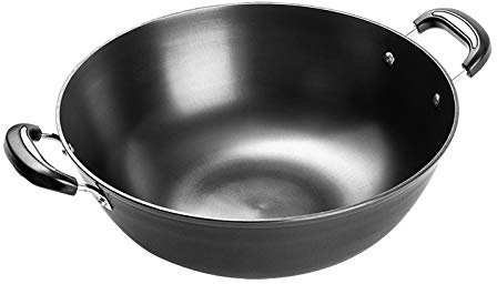 OQHAIR Wok Tradizionale a Fondo Piatto Padella in Ferro Fatta a Mano Padella Antiaderente Wok Vecchio Stile Padella Antiaderente,40cm (40cm)