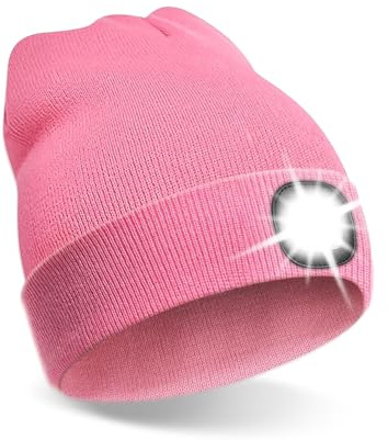 mizikuu Mütze mit Licht LED, Wiederaufladbare USB Laufmütze mit Licht 4 LED 3 Stufig Dimmbar, Unisex Winter Wärmer Strickmütze zum Angeln Camping Laufen Wandern