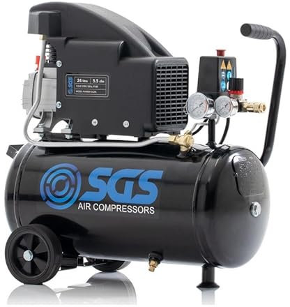 SGS 24 Litre Direct Drive Air Compressor – Compact Air Compressor for Workshop & Garage Use, 1.5HP, 5.5 CFM, 115 PSI