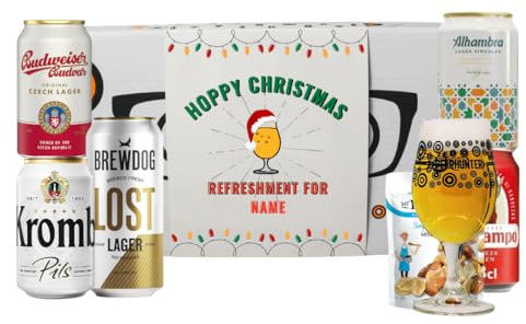 Personalised Premium Lager Hoppy Christmas Craft Beer Gift Set - 5 x 330ml Can - Custom Christmas Set for Him or Her | Premium Lager Beer Selection