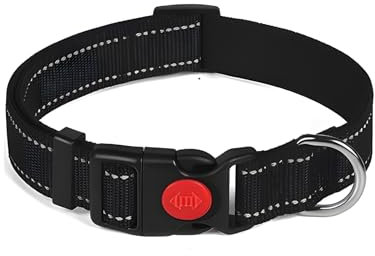 Vnvnvnv 360° Reflective Dog Collar with Safety Lock Buckle & Neoprene Padding – Adjustable Pet Collar for Puppies, Small, Medium, Large Dogs (Black, M)