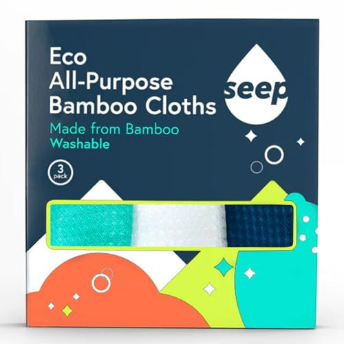 SEEP Eco All Purpose Bamboo Cloths - Multi-Purpose Cleaning Cloth - Bamboo Dish Cloths - Pack of 3