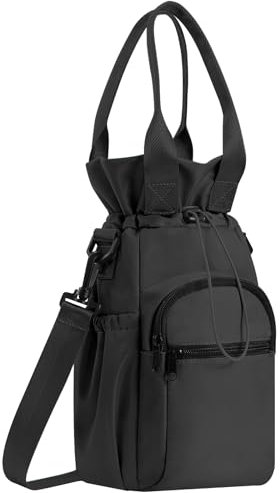 Flaschenhalter, Thermoskanne Flaschenhülle Mit Verstellbarem Schultergurt 1L and 2L Trinkflasche Beutel, Wasserdicht Wasserflaschenhalter, Bottlehalter Bottel Carrier für Camping Wandern (Schwarz)