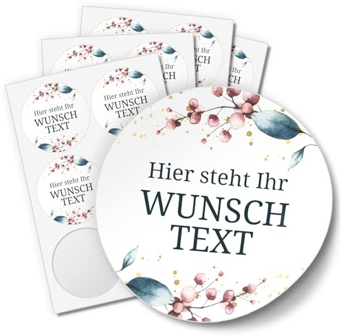 24 PERSONALISIERTE Aufkleber Wunschtext individualisiert Gastgeschenk | Namen Datum Etiketten rund 4cm Save the Date Blumen mit Text Deko Blümchen Boho modern Hochzeit Geburtstag