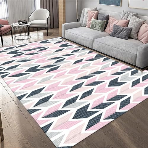 Tzvpsu Esszimmer deko Rosa-schwarz Gestreifter, Leicht Zu Reinigender, Waschbarer Teppich,möbel Wohnzimmer modern Teppich Eingang,180x250cm