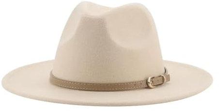 SOYNIA Fedora Trilby Filzhut Hut Hüte Für Damen Und Herren Solides Gürtelband Kleid Hochzeit Kirche Panama-Filzhut Breite Krempe 56–58 cm (Erwachsene) Beige-Kamel