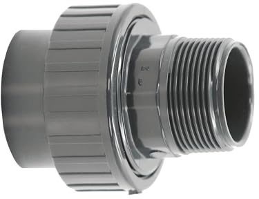 HAF® 1 raccordo a vite in PVC con manicotto adesivo da 63 mm x filettatura esterna da 2 | Adattatore in PVC grigio per tubi della piscina e tutte le tubazioni | Qualità: Made in Europe – Quantità: 1