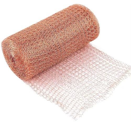 iwiio Pure Copper Mesh Rodent Pest Control, 5In x 10Ft Knitted Copper Mesh Roll, Copper Fill Fabric for Home Garden, Fine Wire Mesh Roll for Snail Slug Rat Bat Birds Insect
