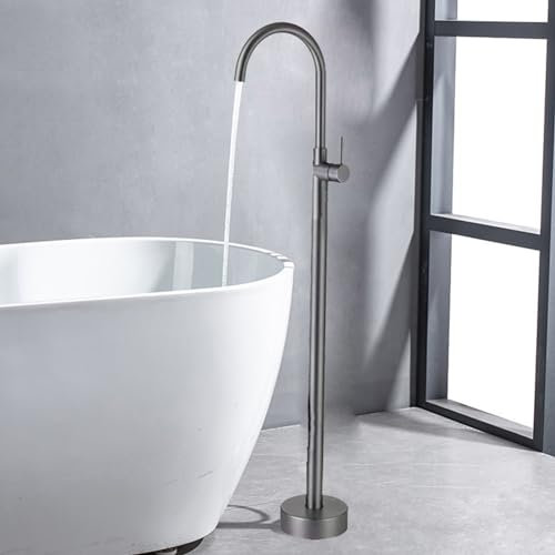 BiaoTeng Mischbatterie Badewanne Freistehend Vertikale Badewannenarmatur Messing Heißes und Kaltes Wasserhahn für Freistehende Badewanne Grau