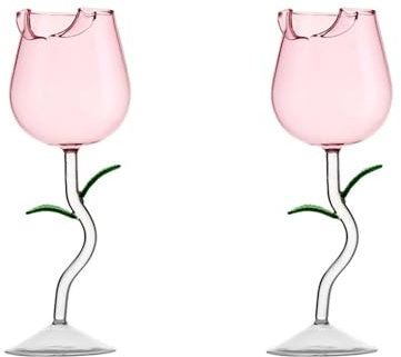 lulalula Juego de 2 copas de vino rosa, copas de vino creativas de flores rosadas, copas de vino tinto de cristal, copa de vino de rosa, copa de vino, cóctel, jugo, copa para fiesta, boda, festival