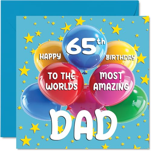 Stuff4 Geburtstagskarte zum 65. Geburtstag – World's Most Amazing Dad – Happy 65th Birthday Card for Dad from Son Daughter, 145 mm x 145 mm, Age 65 Sixty-Five Greeting Cards for Dad Father Papa | Geburtstagskarte zum 65. Geburtstag von Sohn und Tochter, 145 mm, für Vater Papa
