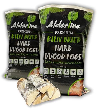 Alderline Kiln-Dried Birch Hardwood Logs 25 L - Ready to Burn firewood - Smokeless fire logs for wood burners, Stoves, Fire Pits, and More! - Pack 2