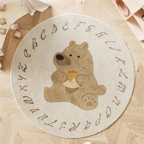 Viusneun Kinderteppich, Waschbar Kurzflor Braun gelb wenig Löwe Kopf Muster, Moderner Super weich Rund Teppiche Matte Kinderteppich Kinderzimmerteppich (Bär,80 * 80cm)