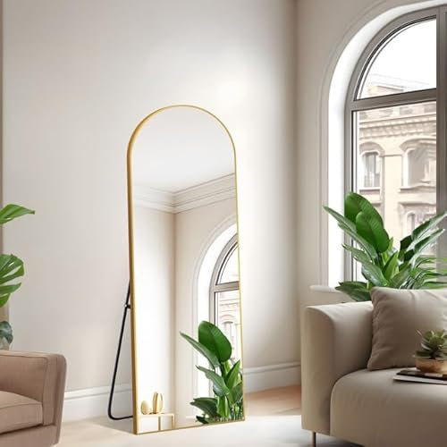 NIMURY Bogen Ganzkörperspiegel, 161 x 52 cm Standspiegel mit Goldenem Aluminiumrahmen, Groß Wandspiegel Bodenspiegel für Schlafzimmer, Eingangsbereich, Flur, Heimdekoration