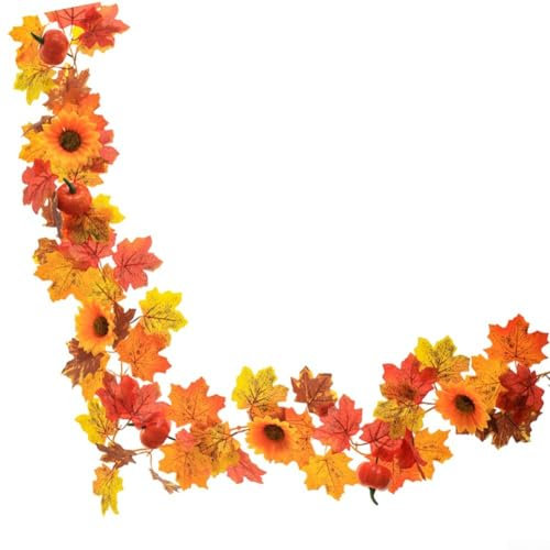 Künstliche Herbst-Ahornblätter, Kürbisgirlande, 175 cm, Herbstdekorationen für Zuhause, Kamin, Herbstdekoration, Girlande, Dekoration für Thanksgiving, Türdekoration