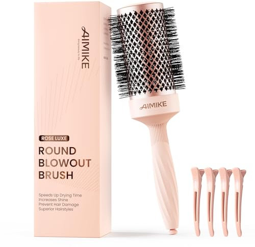 AIMIKE ROSE LUXE Round Hair Brush, Nano Thermal Ceramic & Ionic Tech Round Brush, Professional Hair Brush for Blow Drying, Styling, Curling & Add Volume, 2.1 Inch Barrel Brush