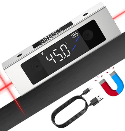 eSynic Professional Digital Inclinometer Angle Finder with Laser Magnetic Digital Level Box Rechargeable Angle Gauge Protractor Measurement Tool Supports 2 LCD Display/Dual Axis/°、%、MM/M for Working