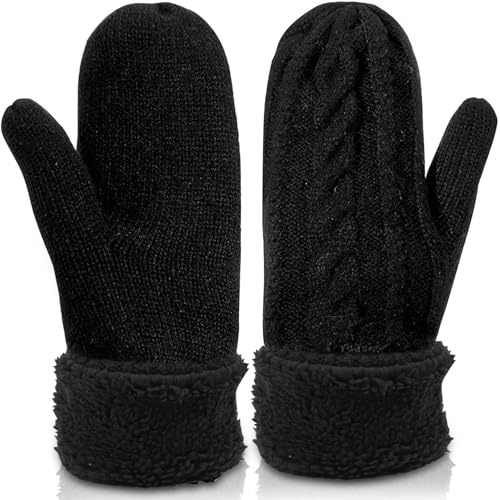 Seasboes Handskar dam vinter varm, supertjocka stickade handskar, damer varma vinter stickade vantar, kvinnor män varma vinter stickade för kvinnor flickor vinterhandskar knythandskar, svart, One size
