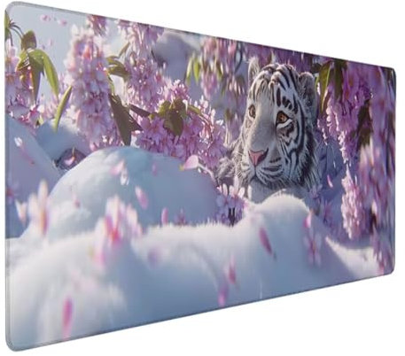 Mauspad XXL, Gaming Mauspad 700x300x3 mm, Großes Mauspad mit Genähten Kanten, Rutschfeste Desk Mat, Verlängertes großes Mauspad Schreibtischauflage für Büro und Zuhause Kirschblüten Tiger B - L