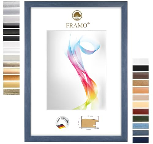 FRAMO Cornice portafoto in legno 35 x 50 cm (misura immagine), colore blu ardesia, dimensioni a scelta, cornice per poster, puzzle, collage fotografico, realizzata su misura, cornice su misura