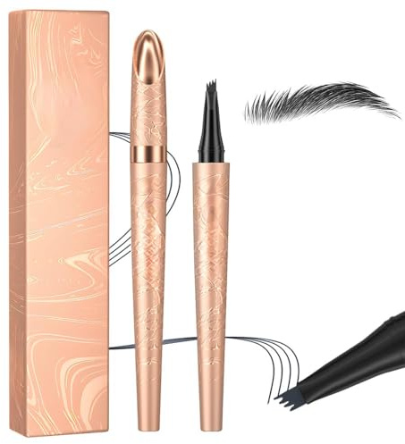 Augenbrauenstift Wasserfest, 3D Microblading Augenbrauenstift mit 4 Gabelspitzen Applikator, Langanhaltenden Magischer Eyebrow Pen Erzeugt Mühelos Natürlich Aussehende Brauen (Schwarz)
