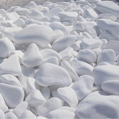 Weiße Kieselsteine 2 kg – Schneeweiße Dekosteine 2–4 cm – Thassos | Für Gartendeko, Wege, Blumentöpfe und Innenbereiche – dekorative Natursteine in schneeweißer Optik