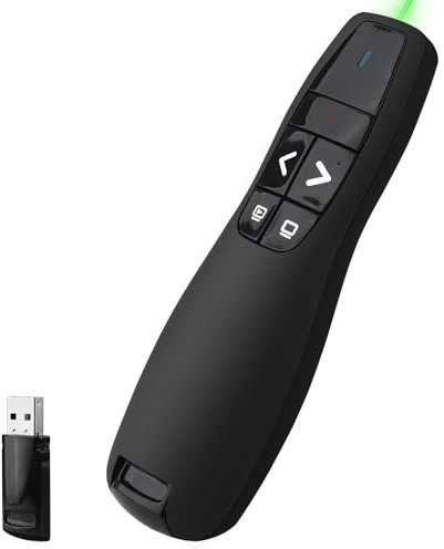 Puntero Láser Presentaciones,2,4GHz Powerpoint Presentador Inalambrico, USB Distancia Puntero Powerpoint Remote Presenter para Keynote, Prezi, Windows, Mac, Linux, Android