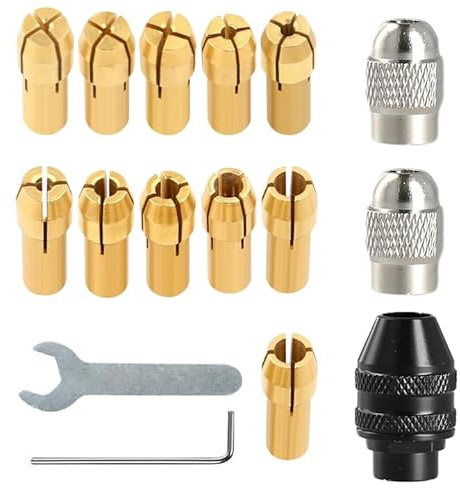 16 Piezas Portabrocas Compatible, Accesorios para Herramienta Rotatival, Incluye Portabrocas de Latón y Tuercas de Metal, para Herramientas Rotativas, Rango de 0,8 a 3,2 mm