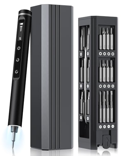 Mini Elektro Schraubendreher Set - 49 in 1 Magnetische Präzisions Electric Screwdriver - Akku Schraubendreher mit 5 Gänge Drehmoment LED Bildschirm für Laptop, Brillen, Uhren, Brille (49 in1)