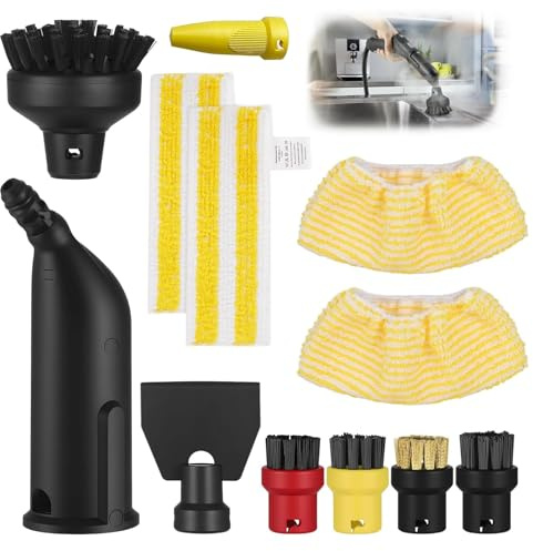 Kryvella 12 Stück Zubehör Set für Kärcher Dampfreiniger SC1 SC2 SC3 SC4 SC5 | Inkl. 5x Rundbürsten, Verlängerte Düse, Gebogene Düse, Flachbürste & 4x Mikrofasertücher | Vielseitiges Reinigungsset