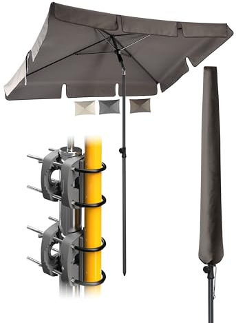 Menz Sonnenschirm Balkon - 4-IN-1 Sonnenschutz Balkon SET in Taupe, UPF 50+ Sonnenschirm rechteckig 200 x 125cm + 2 Stück Sonnenschirmhalter Balkongeländer + Sonnenschirmhülle, extrem stabil