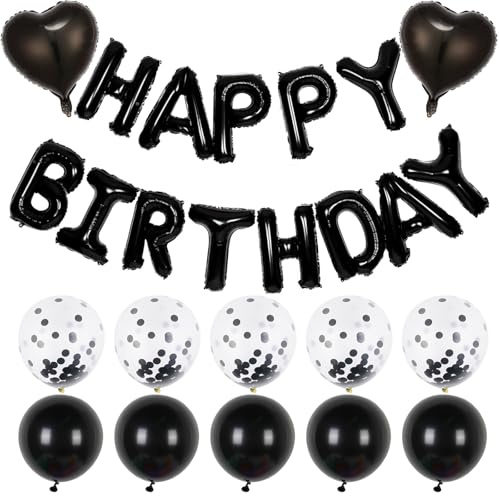 Ovanda Happy Birthday Ballon, Luftballons Schwarz Geburtstag Dekoration | Konfetti Ballons, Bluey Geburtstagsdeko, Ballons für Die Jugend für Geburtstag Baby Shower Hochzeit Jugendweihe
