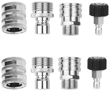 lasuroa Set di 8 Adattatori per Idropulitrice, Acciaio Inossidabile M22-14mm a 0,95cm Kit di Sgancio Rapido da 1,9cm a 1,27cm Kit Collegamento Rapido per Idropulitrice