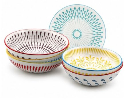Ard'time Lot de 6 Assiettes Creuses en Porcelaine Ø21 cm, Multicolores et Profondes, Idéales Soupes et Pâtes