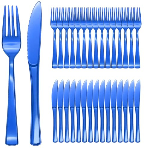 Wiederverwendbaren besteck Set 100 Stück Robustes besteck Party Besteck Je 50 Messer Gabel, Blau