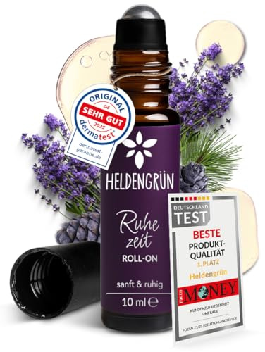 Heldengrün® BIO Roll On „Ruhezeit [100% NATURREIN] Lavendel & Zirbe 10 ml | Dermatologisch getestet · Anti-Stress Duft · 2-in-1: Duft & Pflege · Deutsches Startup