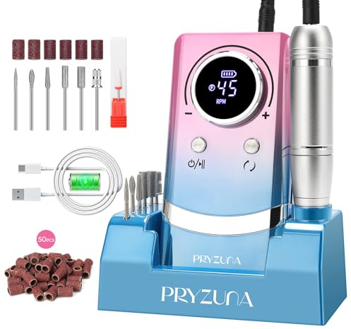 Taladro de uñas profesional, lima eléctrica portátil de 45000 RPM, taladro de uñas inalámbrico con kit de brocas y base, para uñas de gel acrílico, máquina de archivo E, pulido de manicura, para salón
