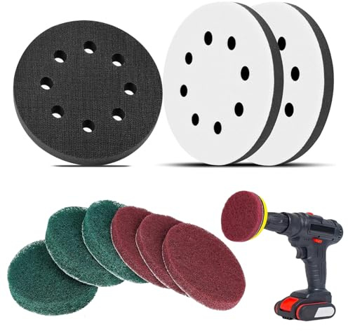 Adicase Softauflage 9-Teiliges Set, 125mm 8-Loch Schwamm Interface Pad Klett Kissen Pad mit Schleifvlies für Schleifteller und Polierteller