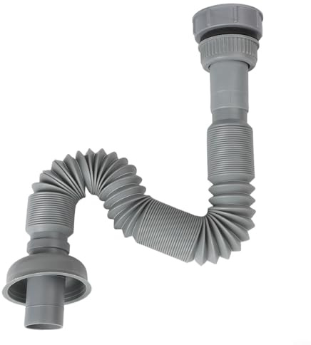 Tubo di scarico per lavello da cucina, in ABS, inodore, sostituibile, grigio, per cucina e bagno