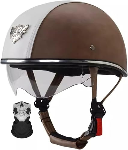 Casco Moto Vintage Semi-Aperto In ABS Con Collare Rimovibile - Casco Scodella Leggero Per Scooter/Cruiser, Fodera In Traspirante, EPS Antishock, Fibbia Rapida Unisex 55-60Cm 2,S