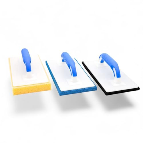 Werkfit Profi Fliesenwaschbrett & Reibebrett Set – 3-teilig mit Softgriff – HYDRO 280×140×30 mm, Moosgummi & PROFI Schwammgummi fein – Fliesenleger Werkzeug (Profi 3er-Set)