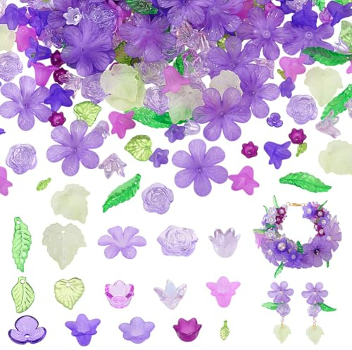 NBEADS 450 pz di Perline Acriliche Assortite In 15 stili, Perline Trasparenti A Forma di Fiore, Foglia D'Acero Giglio Rosa Materiali Fai Da Te per Portachiavi Braccialetti Collane e Gioielli