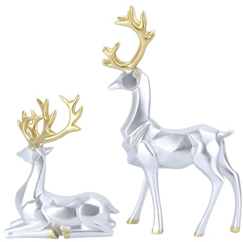 EPIGEIST 2piezas Figuras De Renos De Resina Modernas para Decoración del Hogar De Color Plata Diseño Origami con Ciervo Ciervo Acostado Adorno Artístico para Mesa y Sala