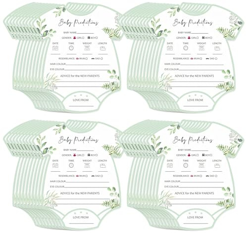zhongko 40Pcs Baby Prediction Cards, Neutral Baby Shower Advice Card for New Parents, Babe Gender Reveal Cards for Guess Name, Birthdate, Weight, Fun Infant Shower Game for Party Celebrations