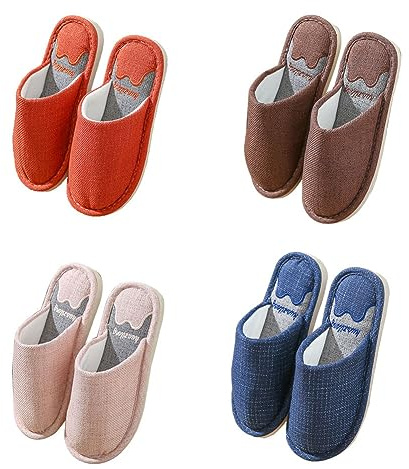 Tecetfeet Juego de 4 pares de zapatillas para invitados, zapatillas de alta calidad, cálidas de espuma viscoelástica, antideslizantes, para casa, para invitados, unisex, 4 Color 2 Par S 2 Par L, 40/44