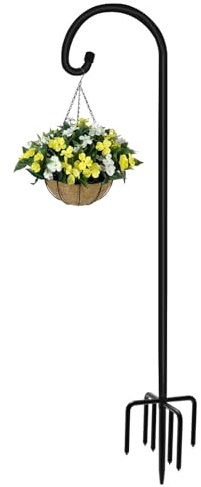 Artigarden Shepherds Crook Hooks with Upgraded Heavy Duty 7 Prong Base,Garden Bird Feeders Hanging Station Metal Adjustable Hanging Stake for Lights,Hanger Wedding Decor,Plant Baskets,Black(1,152.4cm)